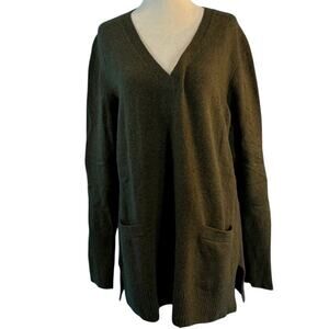J.Crew Pullover Sweater V-NEck Tunic Length 2 Pockets Wool Alpaca Blend Green M